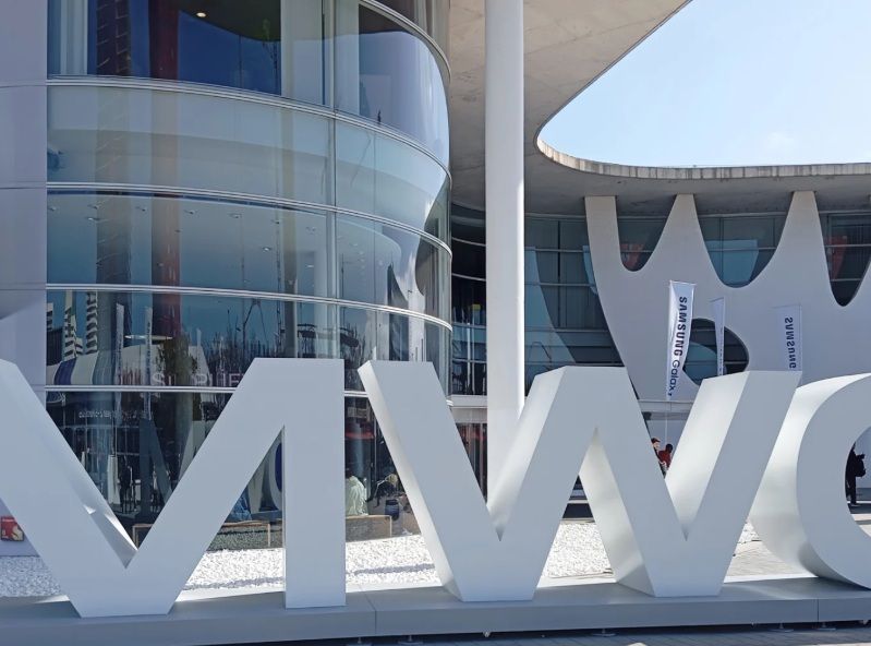 MWC letters at the Fira Barcelona Gran Via during Mobile World Congress 2025