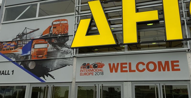 intermodal europe branding outside Rotterdam Ahoy event center at the 2018 edition