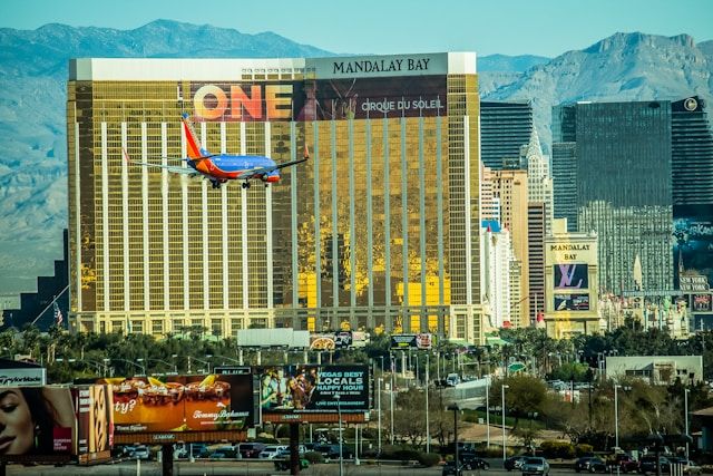 Mandalay Bay building with event branding in 2021