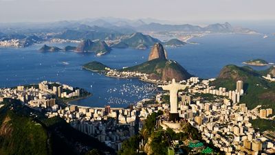 Aerial view of Rio de Janeiro including Christ the Redeemer statue