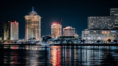 New Orleans skyline at waterfront at night