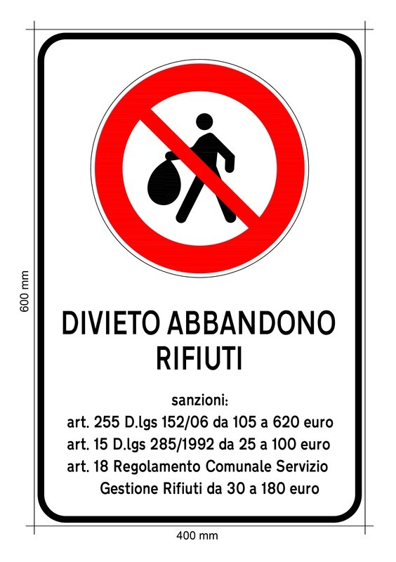 Rettangolo cm 40x60 "divieto abbandono rifiuti"