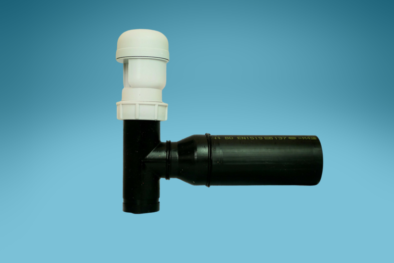 ​T-Stück mit Rohrbelüfter, Ablauf für PE Rohr (Abflussrohr bzw. Abwasserrohr)