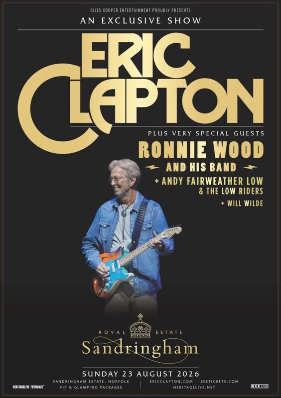 Eric Clapton Live at Sandringham Estate (TRAVEL ONLY) - 23rd August 2026 Eric Clapton Live at Sandringham Estate (TRAVEL ONLY) - 23rd August 2026