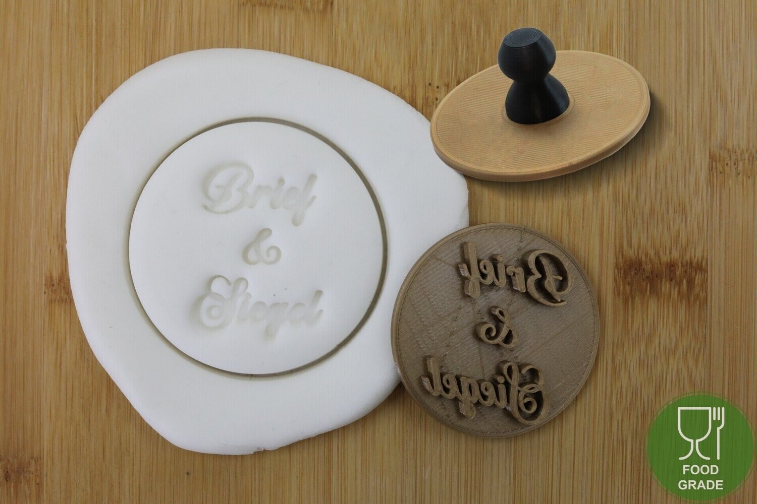 Prägestempel 'Brief & Siegel' 5/7cm für Kekse/Fondant/Knete mit praktischem Griff, Kontur: Keine Kontur, Type: Nur Text 5cm