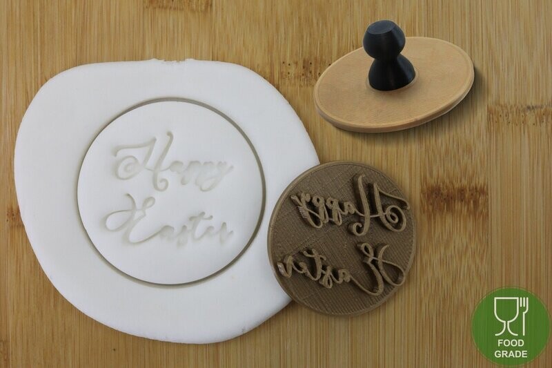 Prägestempel 'Happy Easter'  5/7cm für Kekse/Fondant/Knete mit praktischem Griff, Kontur: Keine Kontur, Type: Nur Text 5cm