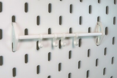 Small wall bar (Incl. 4 hooks) for skadis for one slot for Ikea pegboards