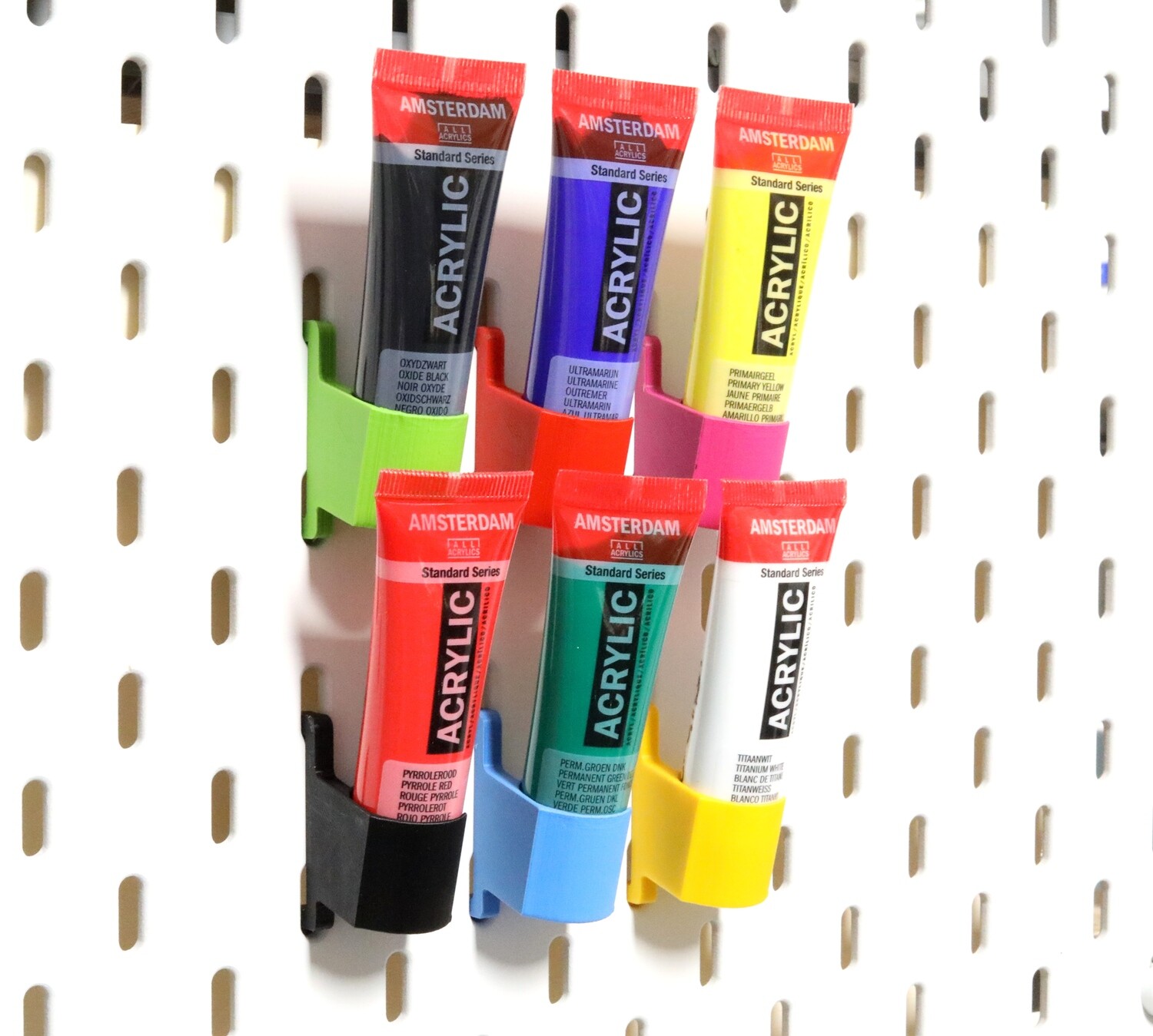 Acrylic paint holder for skadis Ikea pegboard (set includes 5 hooks)