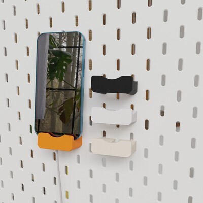 Smartphone handy holder for skadis for one slot for Ikea pegboards