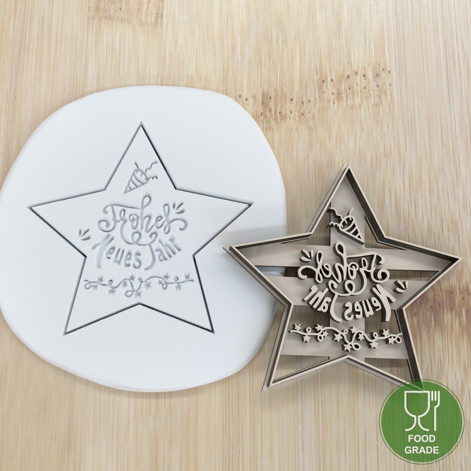 9cm Frohes Neues Keksstempel/Ausstechform