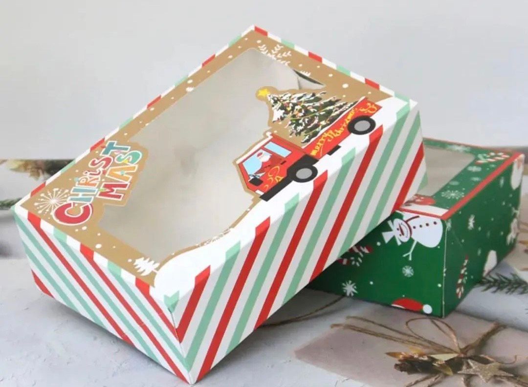 Gold Weihnachtsplätzchen Boxen mit Fenster, Leckerli-Boxen, Cupcake-Boxen, Feiertagsgeschenke, Backwaren und Partygeschenke