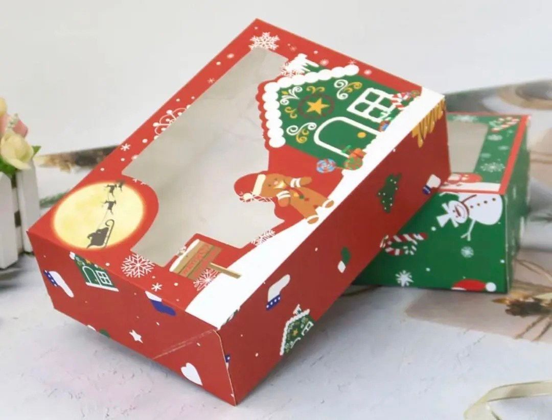 Rot Weihnachtsplätzchen Boxen mit Fenster, Leckerli-Boxen, Cupcake-Boxen, Feiertagsgeschenke, Backwaren und Partygeschenke