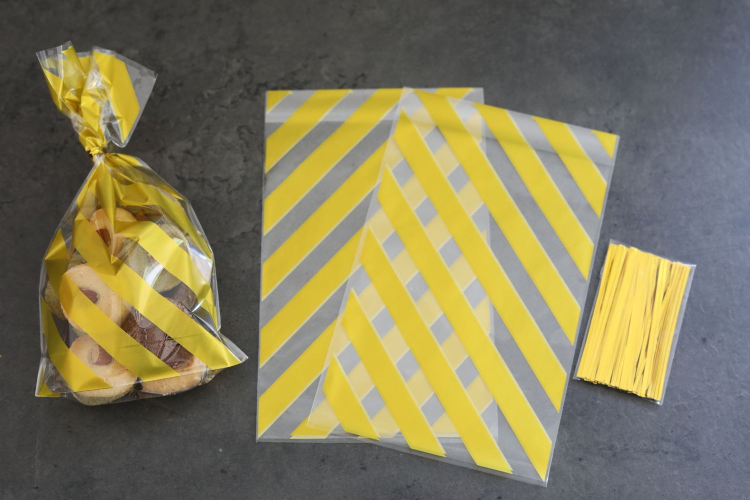 Streifen gold Durchsichtig Gebäcktüten,Weihnachten Plätzchentüten, Candy Süßigkeiten Tüten mit Twist Krawatten für Bonbon Plätzchen