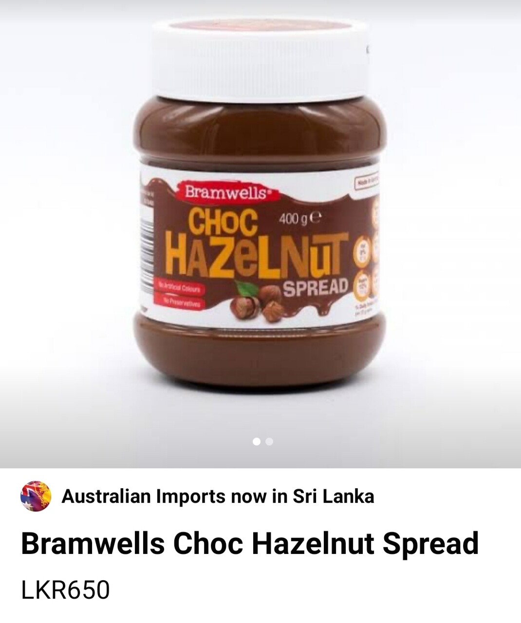 Bramwells choc hazellnut spread - 400g