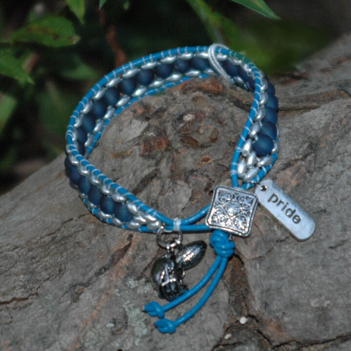 DLS-1004 
Detroit Lions Blue Leather- Pride Helmet &amp; Ball Wrap Bracelet