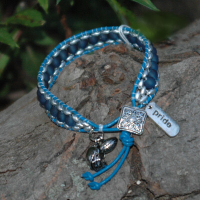 DLS-1004 
Detroit Lions Blue Leather- Pride Helmet &amp; Ball Wrap Bracelet