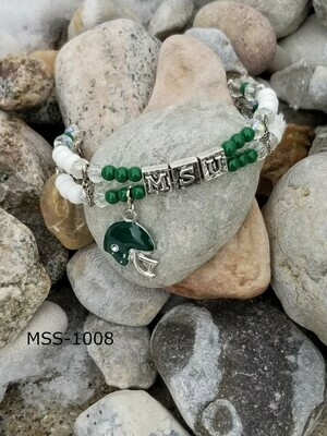 MSS-1008 
Michigan State University Silver-Green Helmet Letter Bracelet