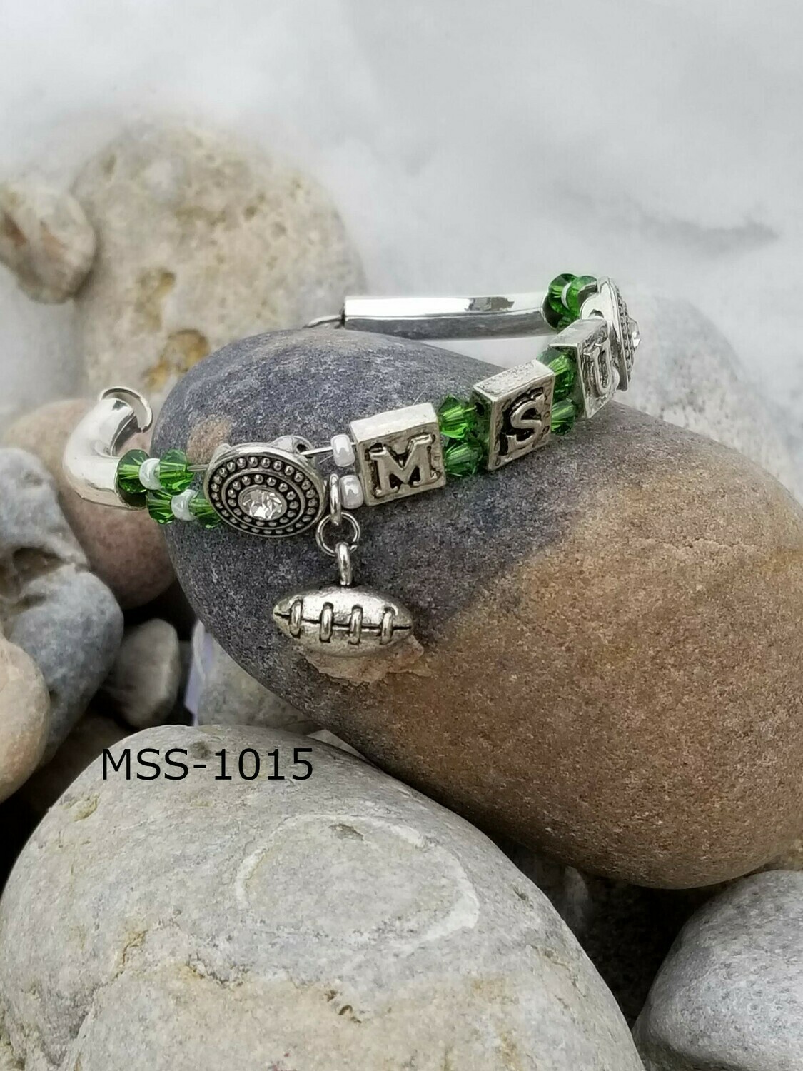 MSS-1015 
Michigan State University Silver- Football Single Letter Bracelet