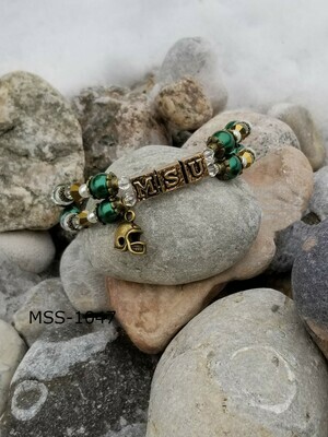 MSS-1047 
Michigan State University Brass- Helmet Pearl Letter Bracelet