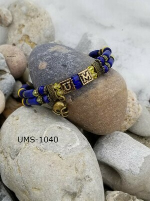 UMS-1040 
University of Michigan  Brass- Helmet Letter Blue Bracelet