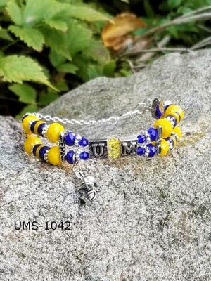 UMS-1042 
University of Michigan  Silver-Helmet Yellow Letter Bracelet