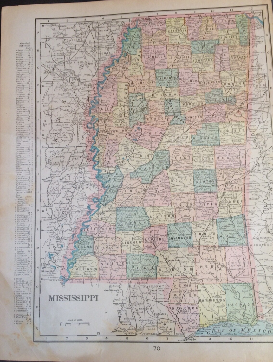 1900 Map of Mississippi by Geo.Cram in Color Lithography