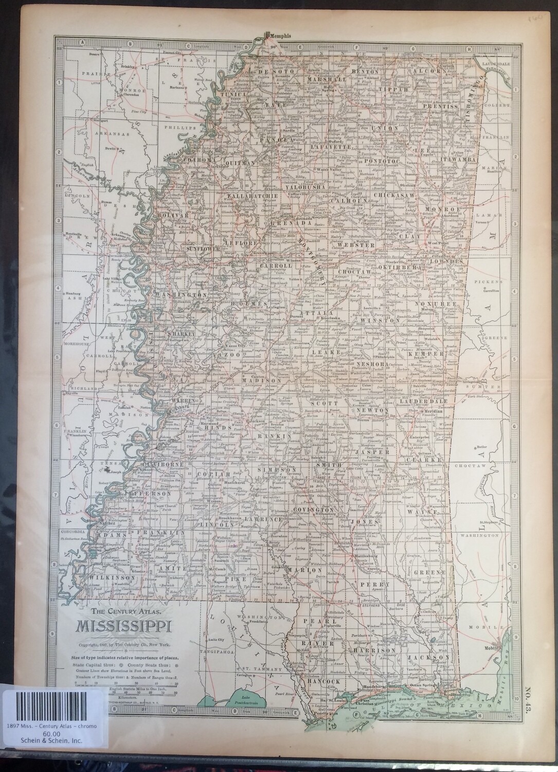 1911 Map of Mississippi by Century Publishing Company in Color Lithography