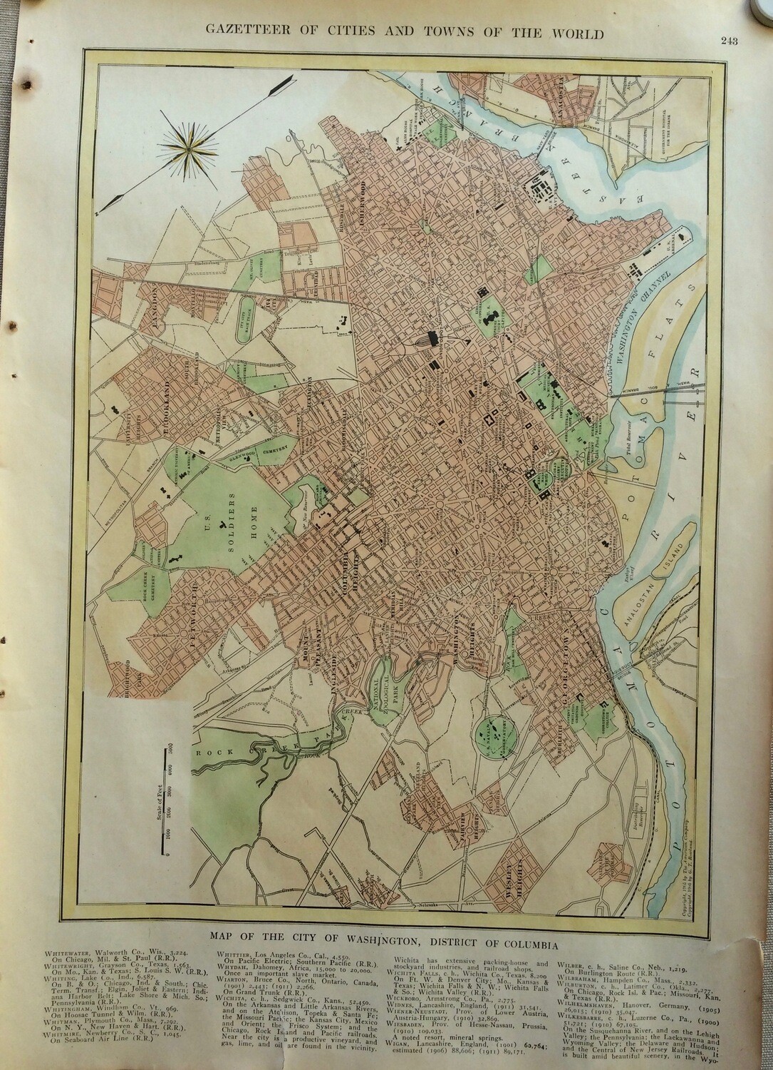 1927 City map of Washington D.C. w/ hand color , by Collins