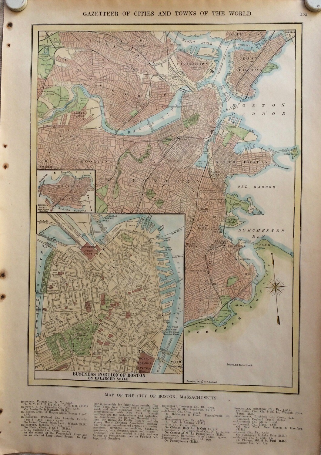 1927 City Map of Boston with hand color, by Collins