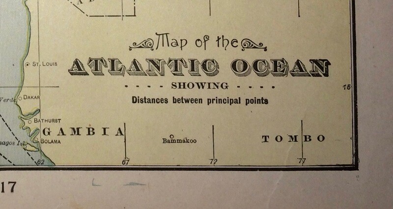 1911 Map of  The Atlantic Ocean  by Geo.Cram in Color Lithography