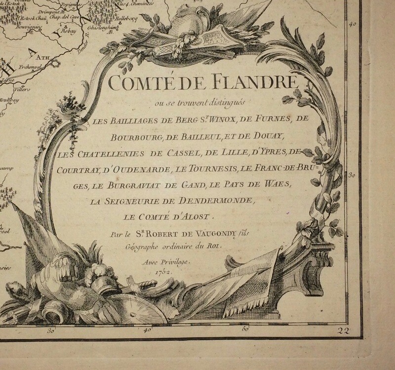 1755 Map of Flanders , Belguim by D &amp; G DeVaugondy 