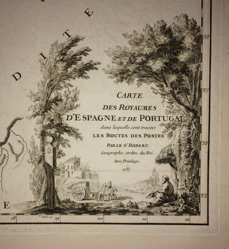 1757 Postal Routes of Spain &amp; Portugal by Robert