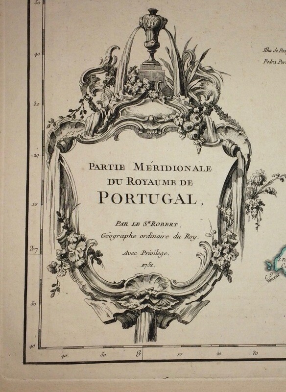 1751 Portugal in 2 Sheets by Sr. Robert in Copper Engraving w/Original Hand Color in Outline