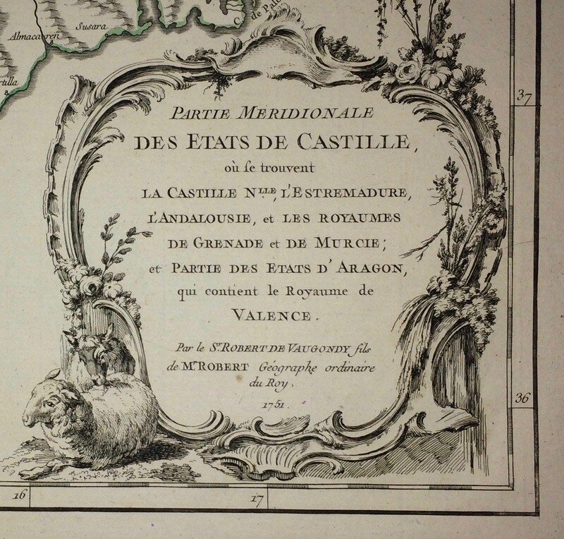 1755 Map of Southern Castille Spain by DeVaugondy