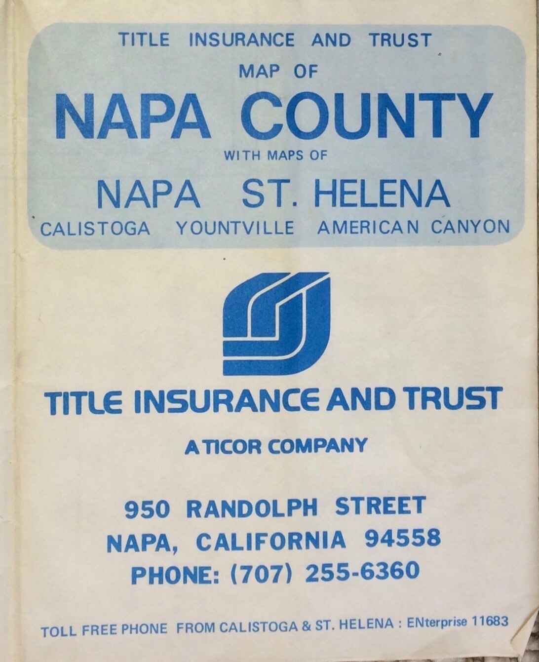 1980 Map of Napa County and City from the Title insurance and Trust