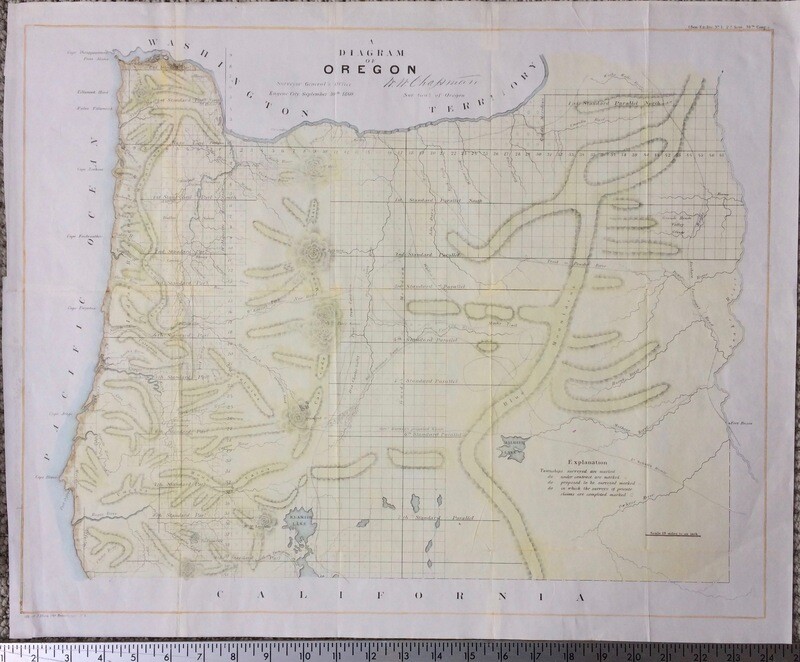 1860 Map of Oregon Territory w/ hand color by the GLO