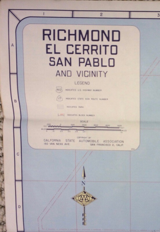 1958 AAA Map of Richmond El Cerrito San Pablo Bay