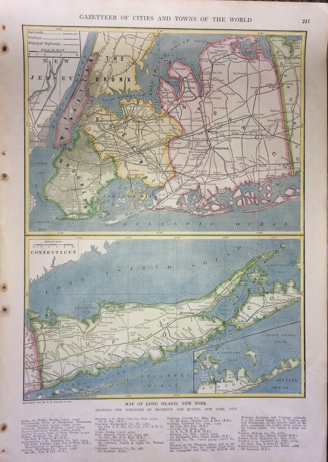 1927 Gazetteer Map of Long Island with Hand Color