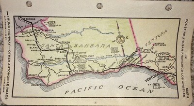 1930 Map of Coast Route SF-LA Map # 8 - Santa Maria, Santa Barbara , Ventura Area