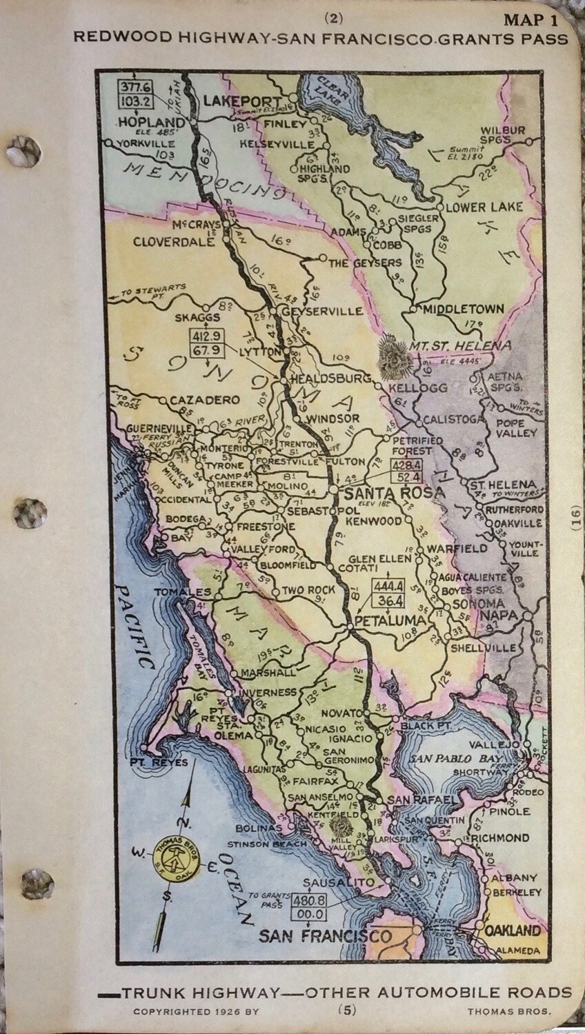 1930 Map of Coast Route SF-LA Map # 1