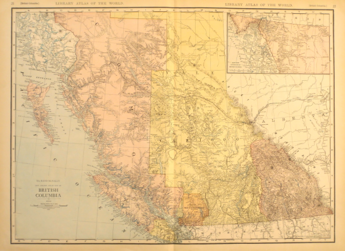 1912 Map of British Columbia by Rand McNally in Chromolithography