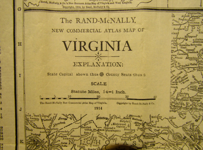 1914 Folding Railroad Map of Virginia by R McNally in Color Lithography