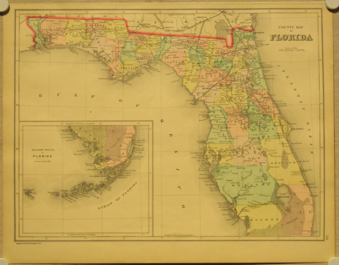 1887 Map of Florida by Bradley's in Lithography