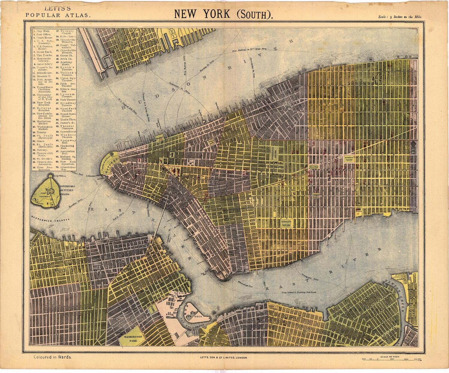 1883 Lett&#39;s Map of Manhattan New York in 2 Sheets