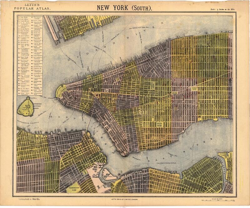 1883 Lett's Map of Manhattan New York in 2 Sheets