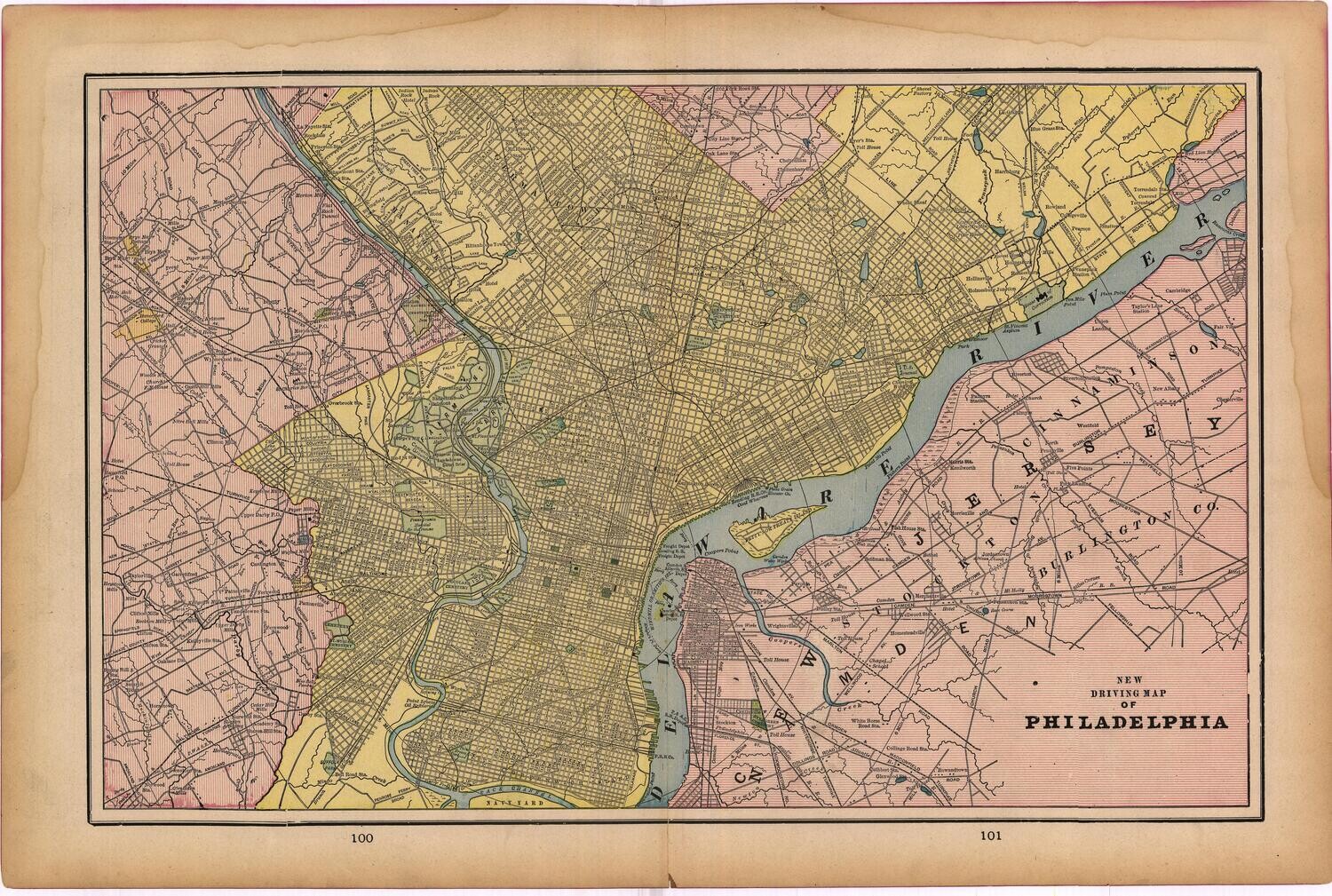 1903 Map of Philadelphia , Pa by Geo.Cram in Color Lithography
