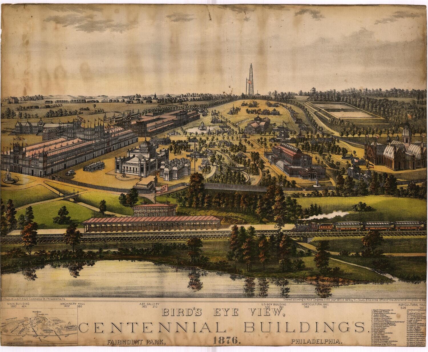 1876 View of Philadelphia Centennial Exhibition -Damaged