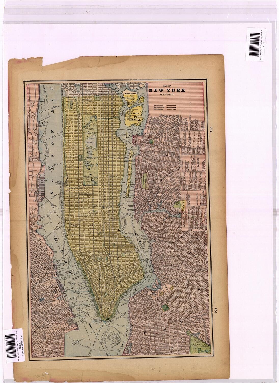1903 Map of New York City, Ny by Geo.Cram in Color Lithography, As is
