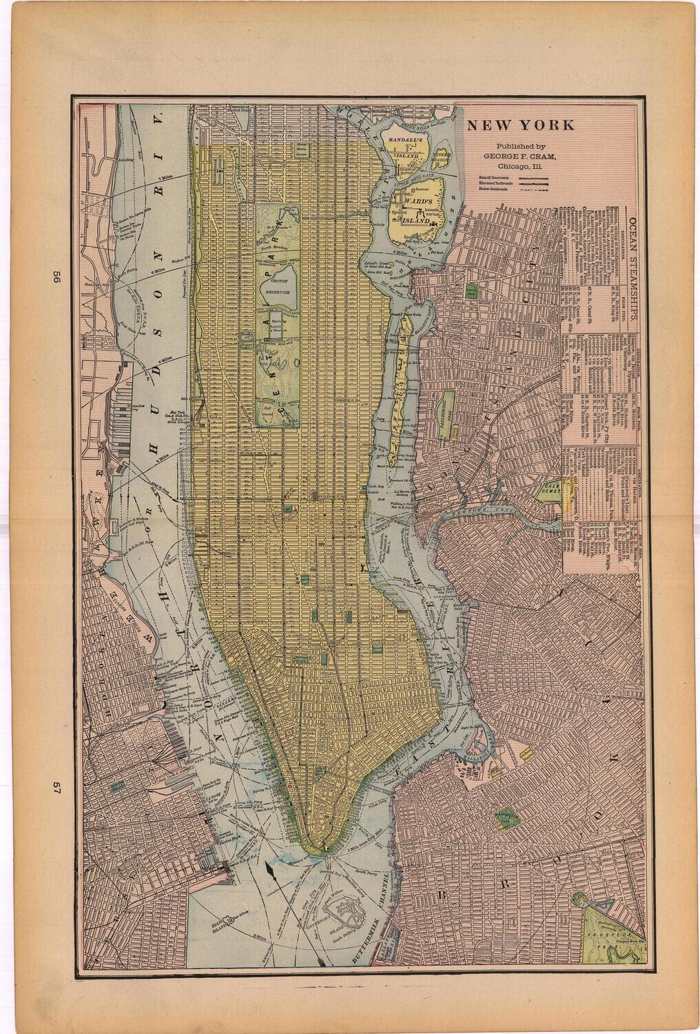 1903 Map of New York City , NY by Geo.Cram in Color Lithography