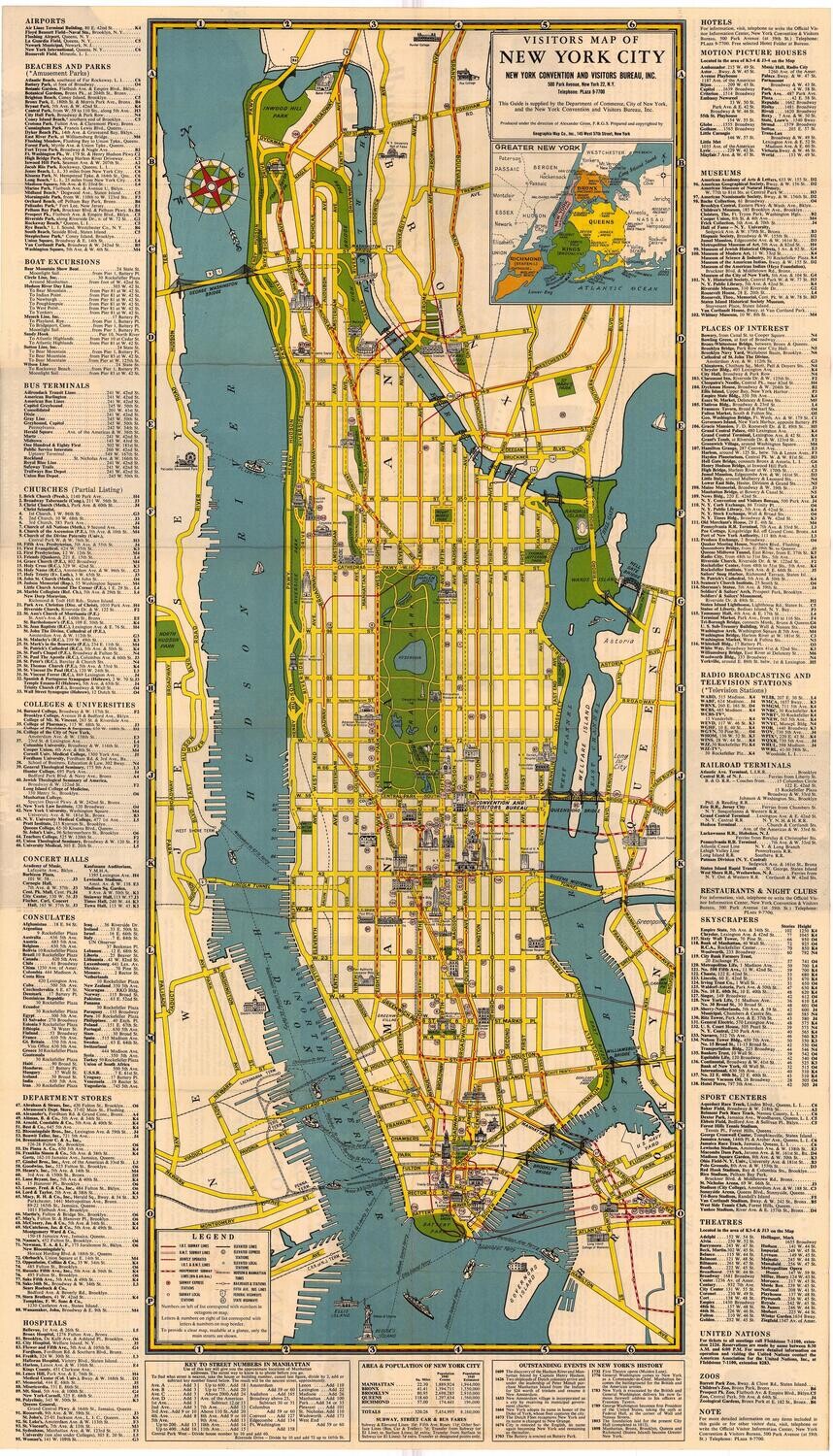 1952 Map of Manhattan, New York by Hagstrom
